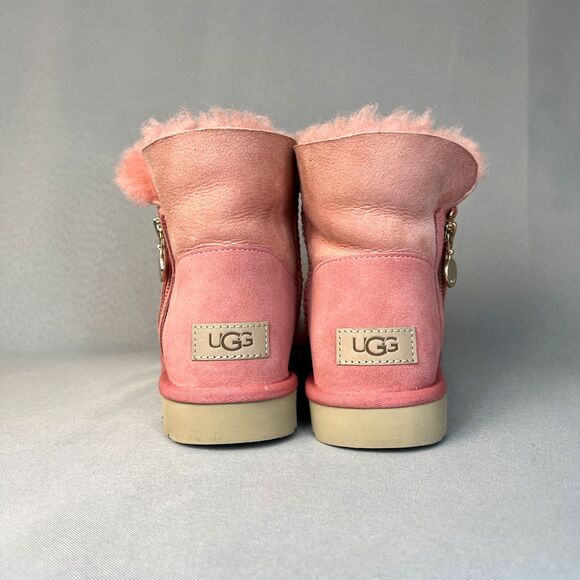 Womens UGG Australia Boots Sz 8 Bailey Mini Zip Pink Suede Wool Ankle Boho Shoes - Picture 8 of 16